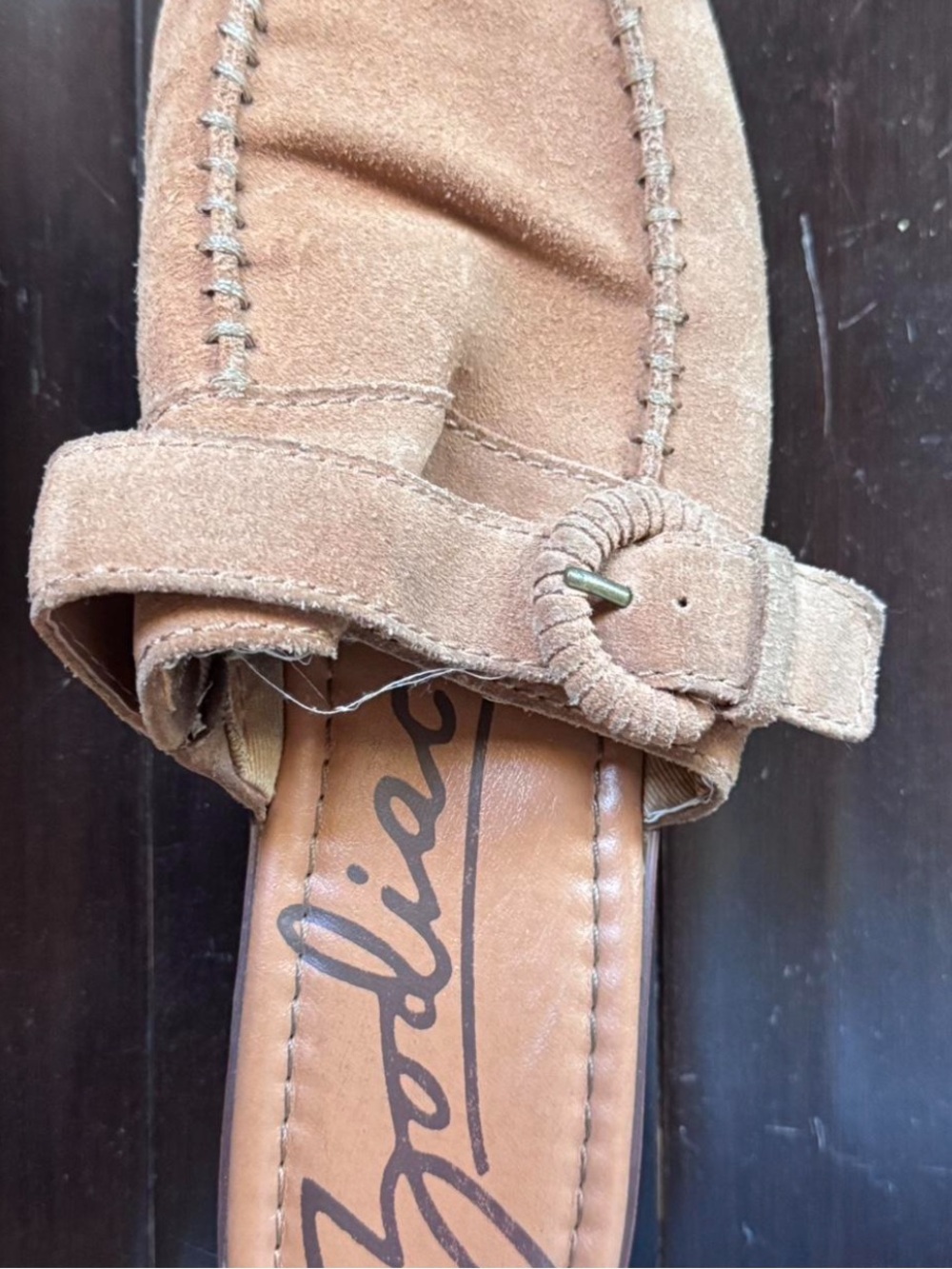 Seychelles Suede Slide with Round Buckle - Tan